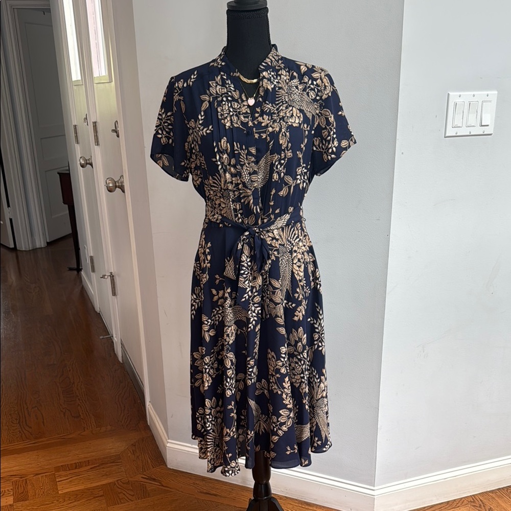 Nanette Lepore Blue Pleated Midi Dress with Flutter Sleeves